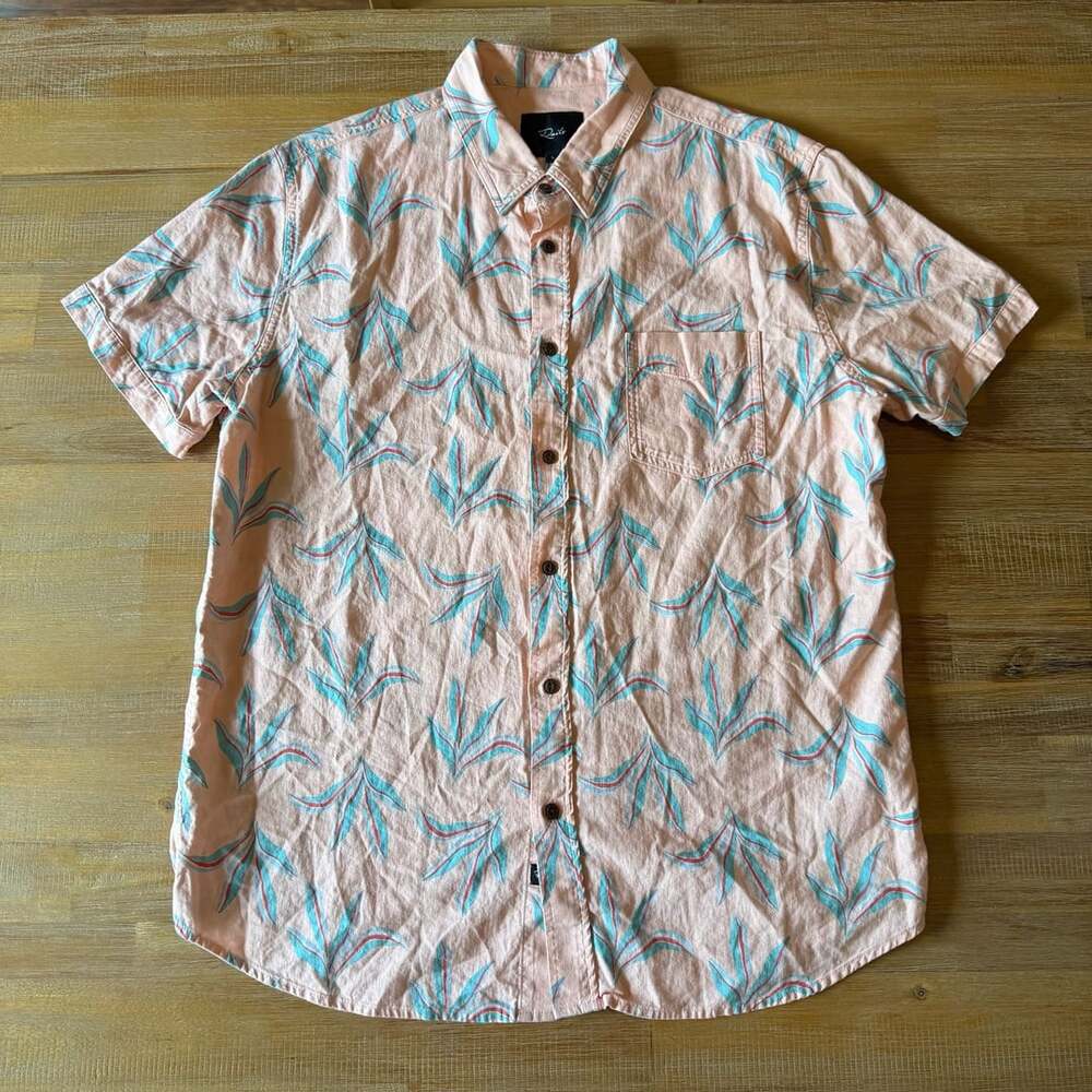 Rails Carson Size Large Tropical Leaf Print Linen Shirt Peach